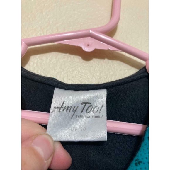 Vintage Amy Too! Black & Teal Collared Button Front Little Girls Dress Size 10 - Picture 3 of 6